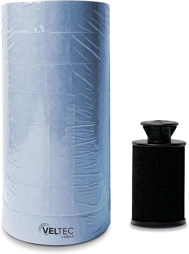 Veltec Pricing Labels for Monarch 1136 Labeler, 8 Rolls, 14,000 Two Line Labels, Ink Roller Included (Blue) - Image 1